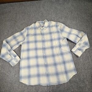 GAP Shirt Men XL Blue White Plaid Linen Blend Button Up Coastal Academia Office‎